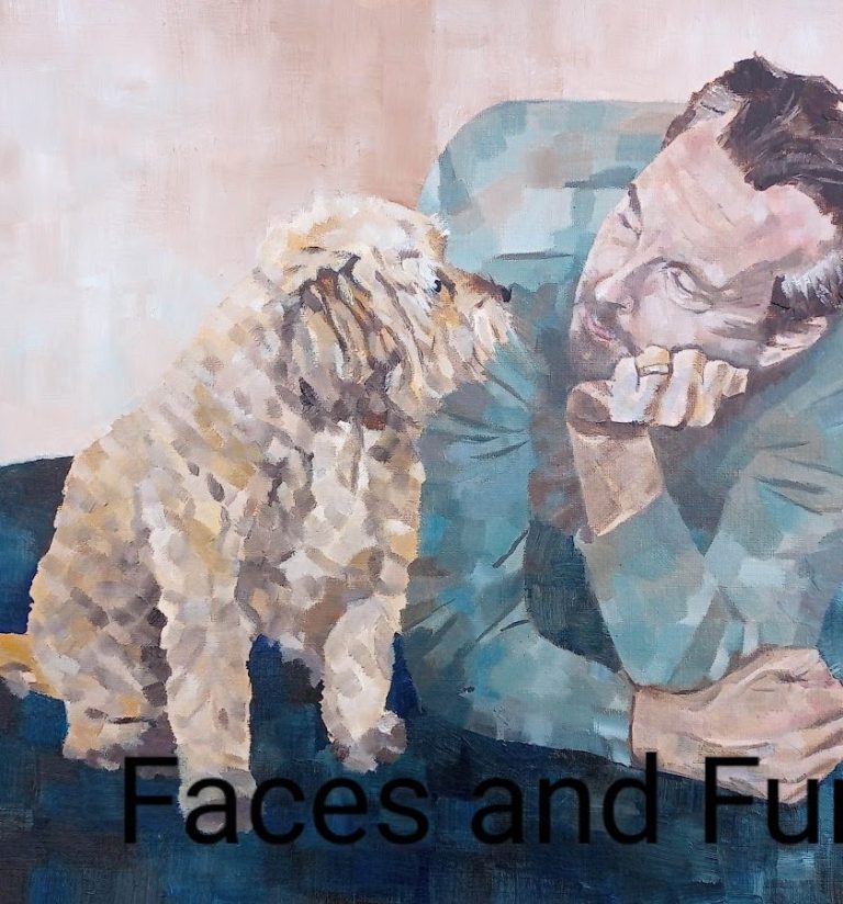 pet portrait and person portrait . a portrait commission in oils.